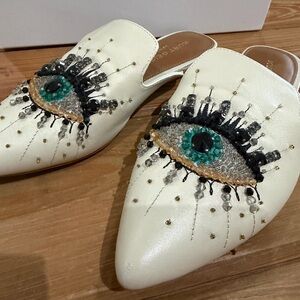 Kurt Geiger London Olive Eye Mule Flats Bone Leather Size 7.5